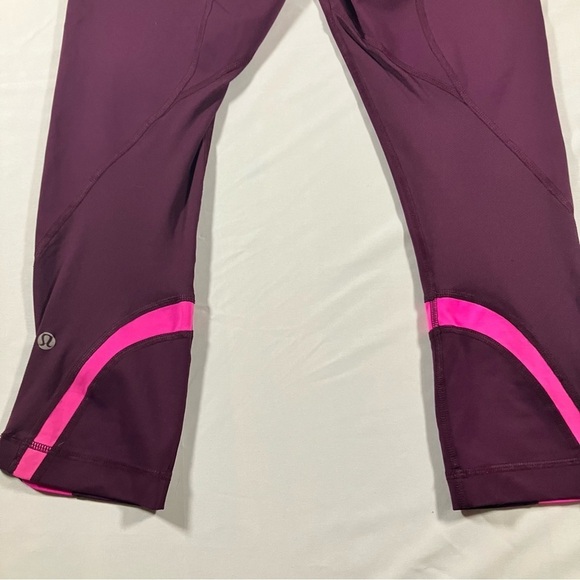 Lululemon Run Inspire Crop II Plum Pow Stripe Raspberry Glo Light Hyper Stripe 6 - Picture 9 of 10